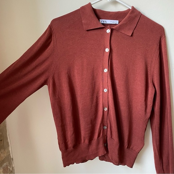 Zara Silk Cardigan Rust Color Size S - Picture 3 of 5